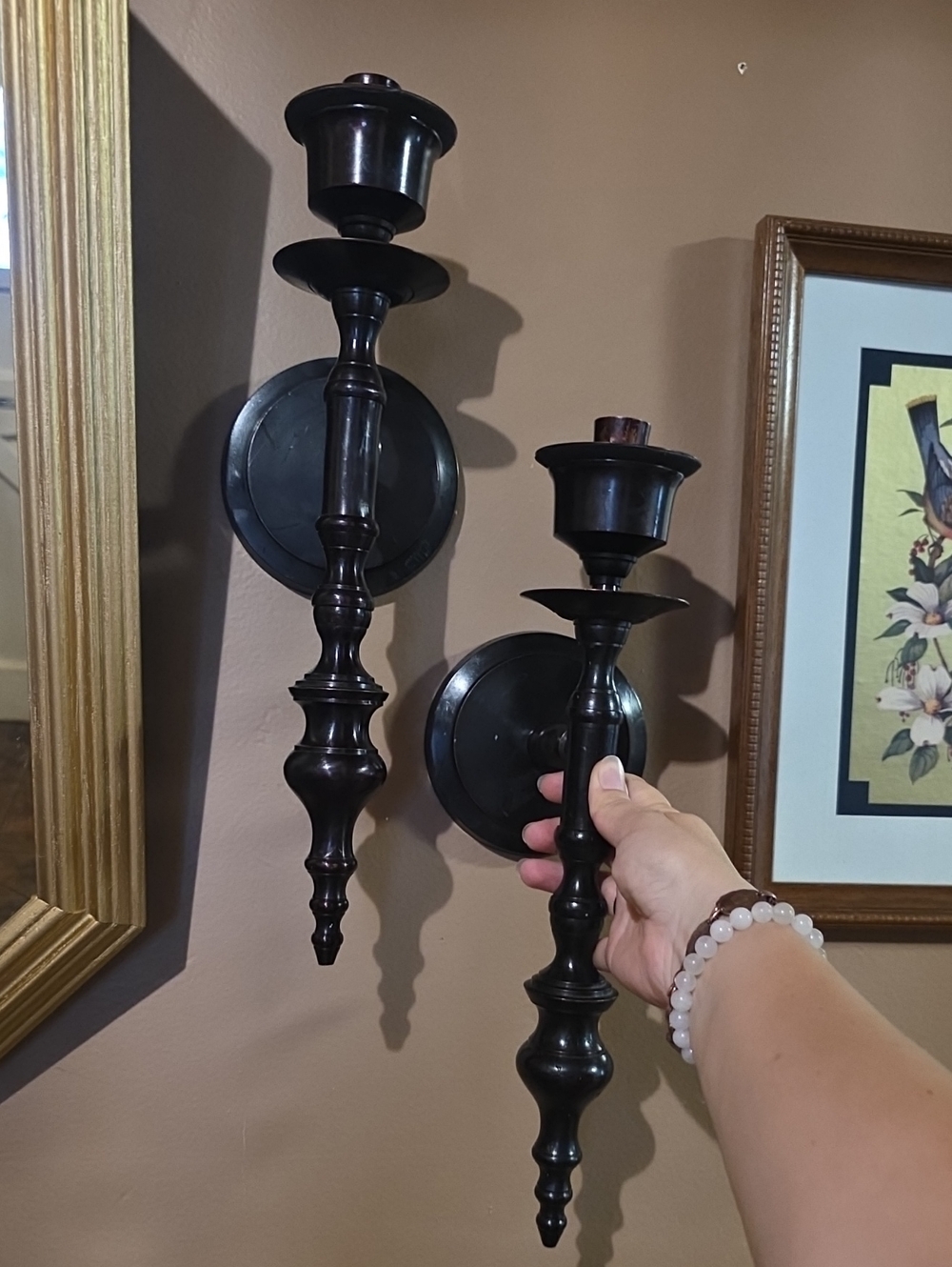 Black Wall-Mount Candlestick Sconces - Pair